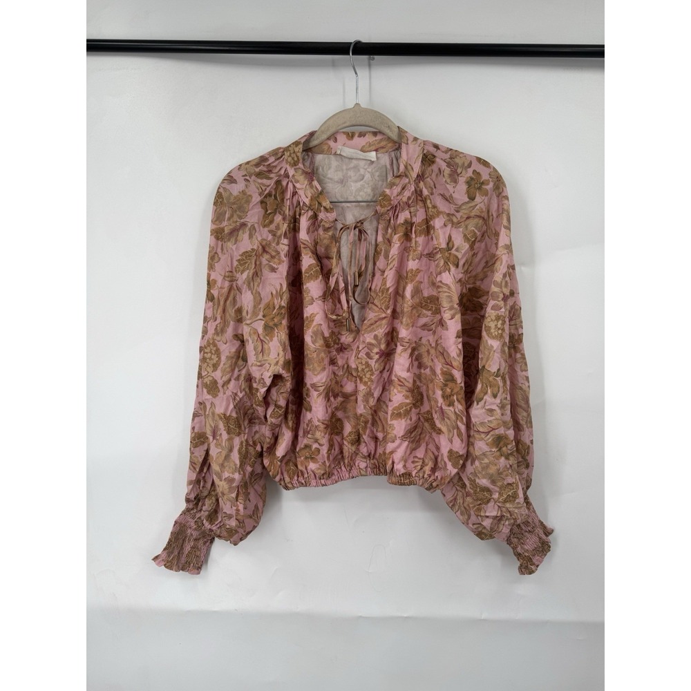 Amalie Peasant Prairie Blouse Women 4‎ Pink Floral Cottagecore Milkmaid Boho